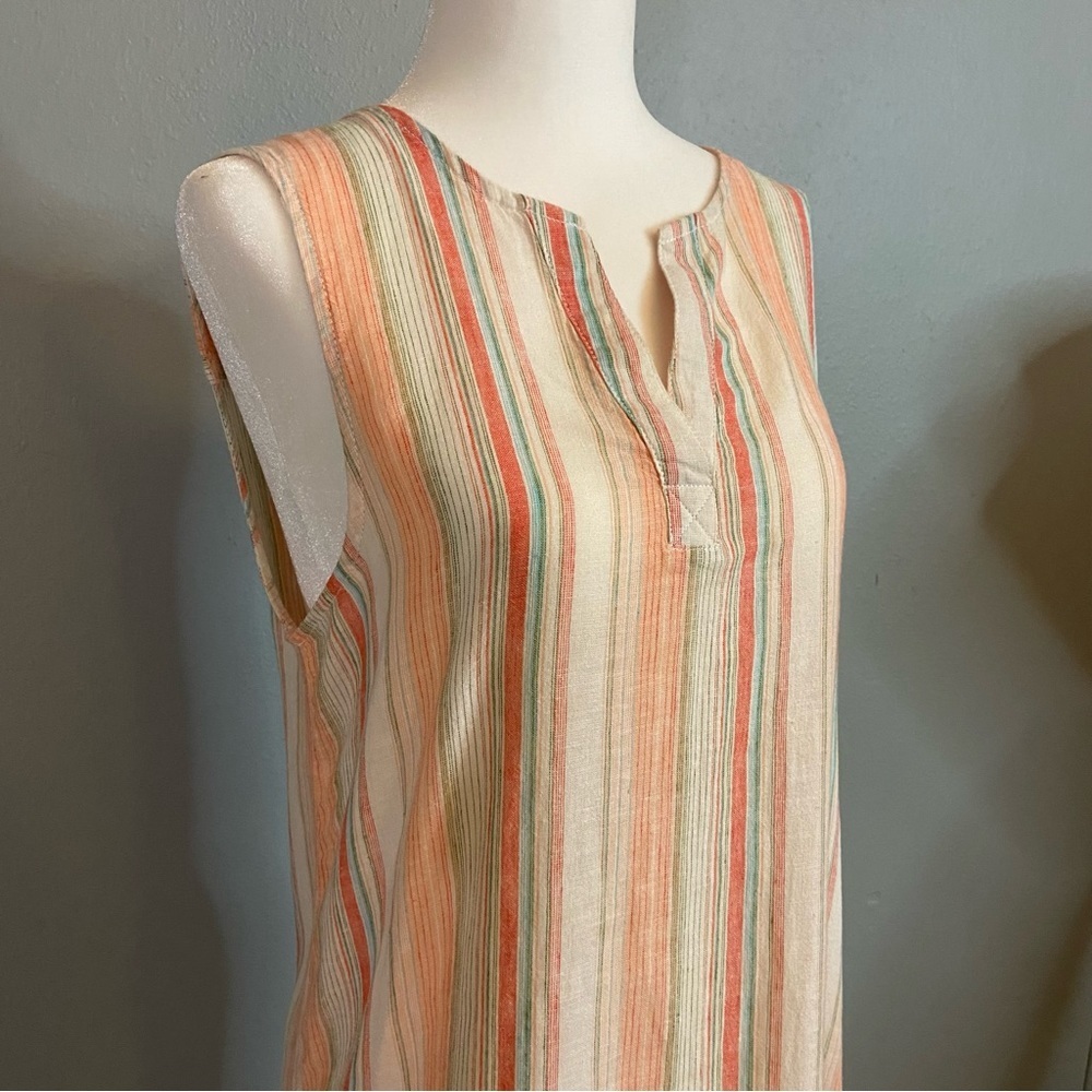 Beachlunchlounge Women's Multicolored Linen & Cotton Blend Sleeveless Tunic Top - Picture 2 of 11